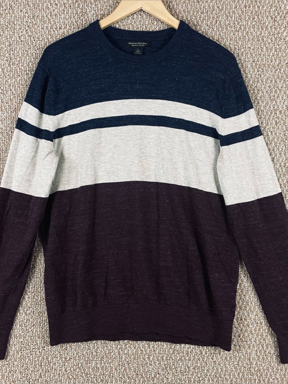 Banana Republic Mens Large Sweater Crewneck Color Block Organic Cotton 400